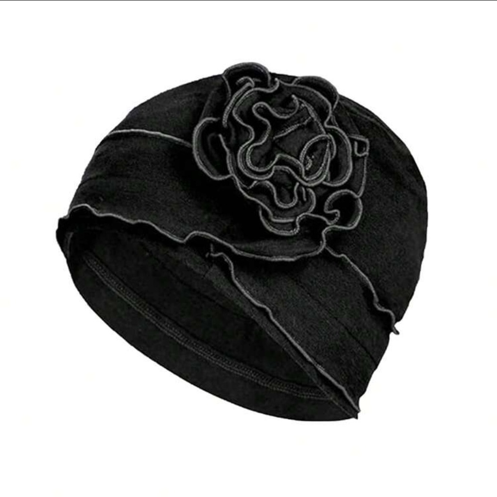 Elegant Women's Floral Beanie Collection - Gray, Blue, Black, Red - Picture 2 of 8